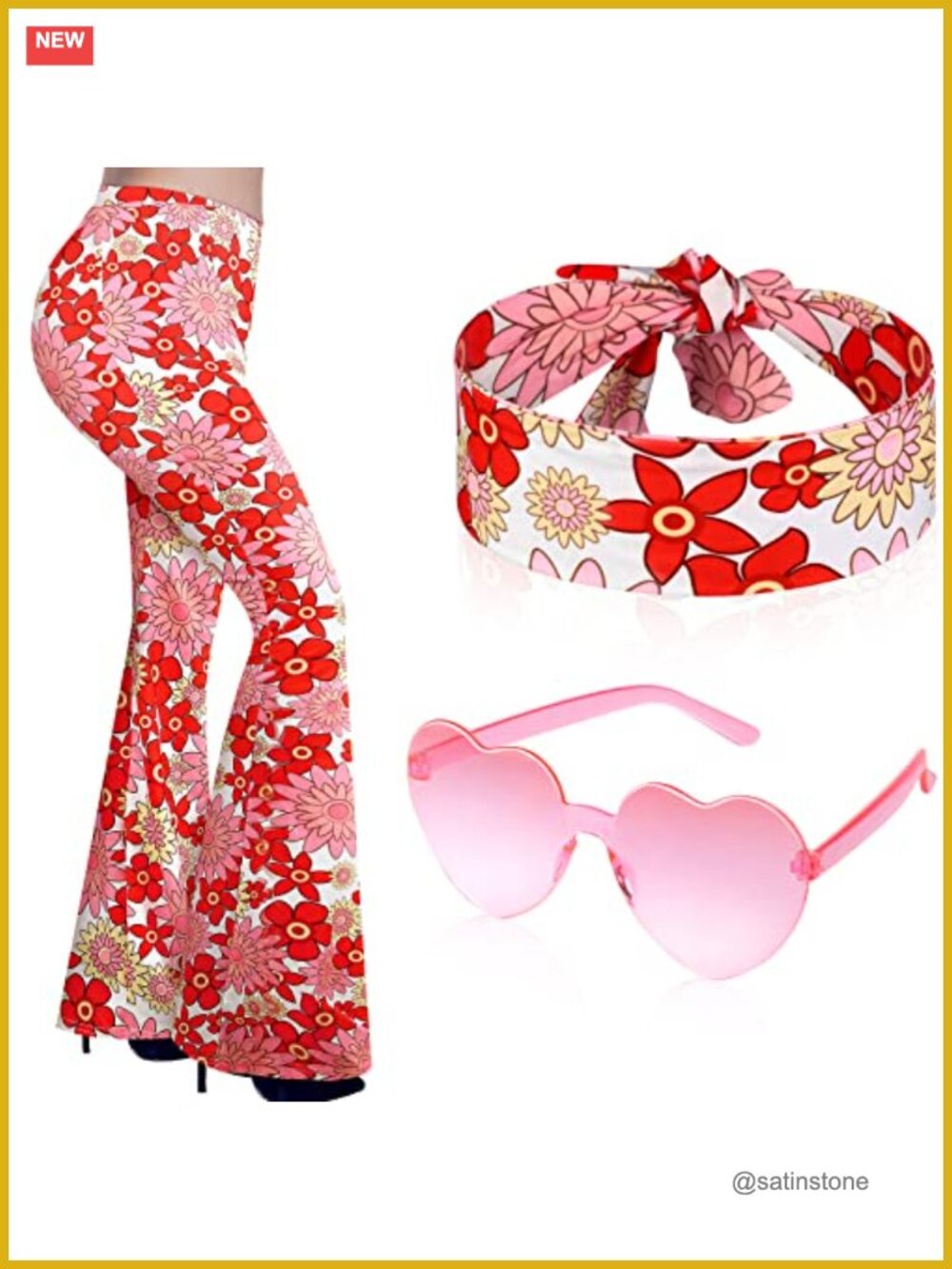 60s 70s Disco Costume Set Polyester Flared Pants Headband Sunglasses